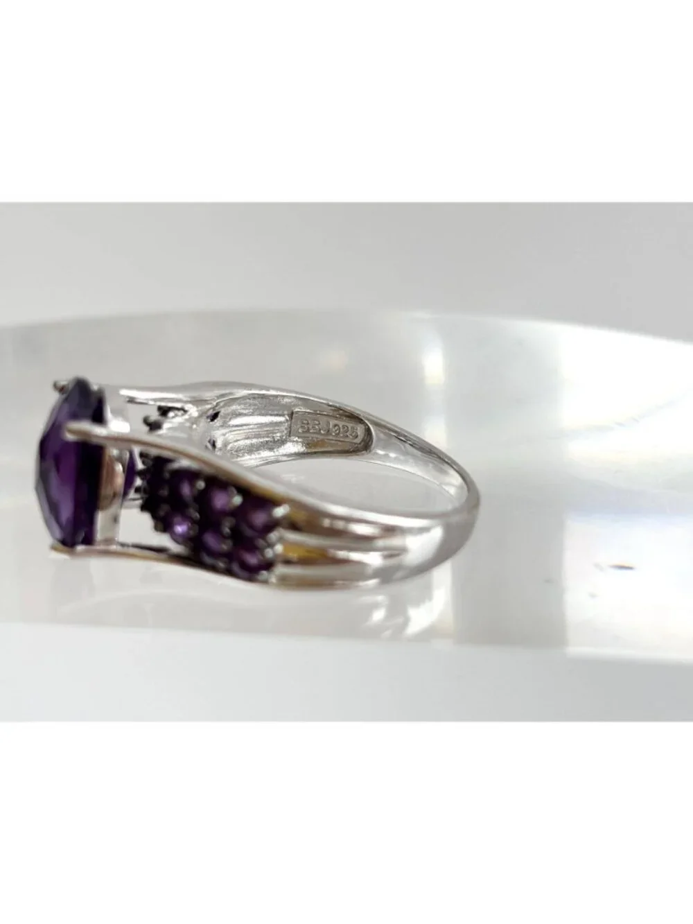 Multi Gemstone Amethyst Jumbo Sterling Silver 925 Vintage Ring - sz 9
